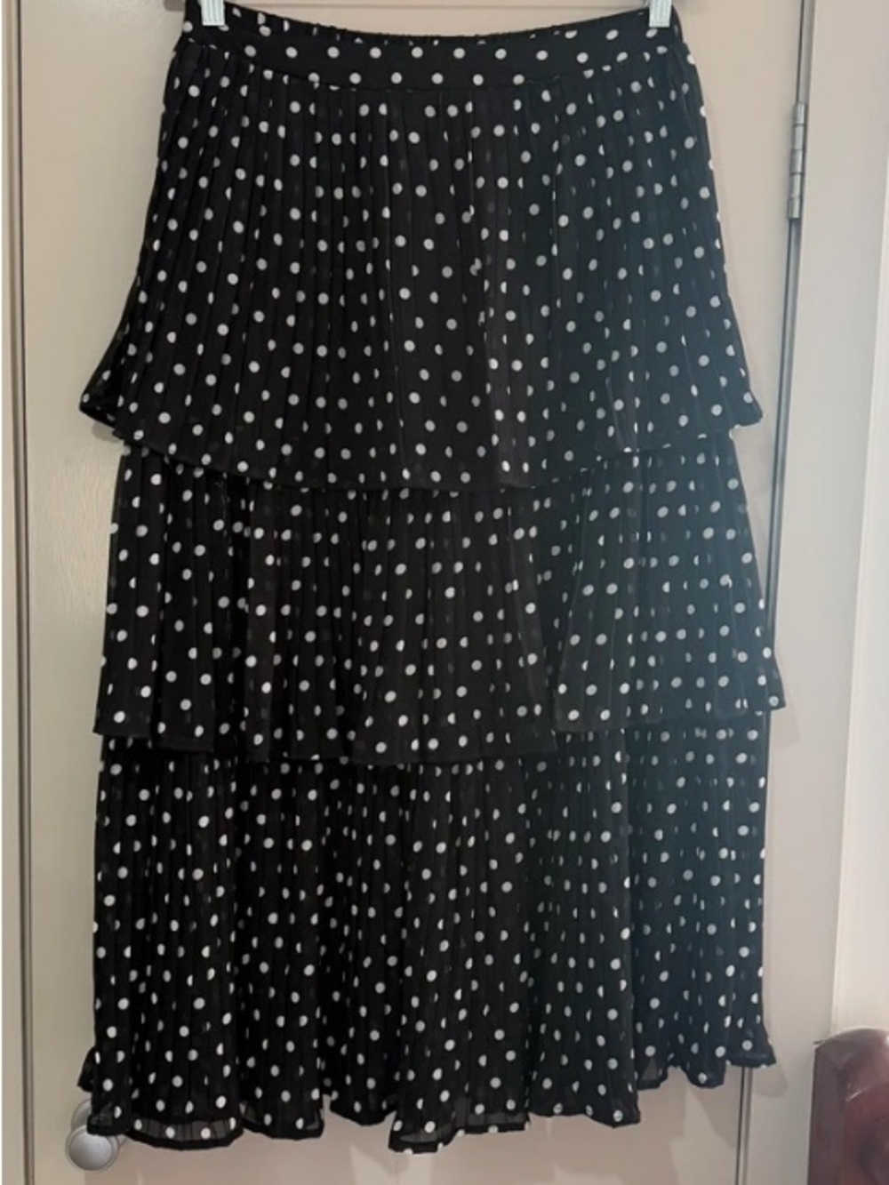 Black and White Polka Dot Tiered Midi Skirt